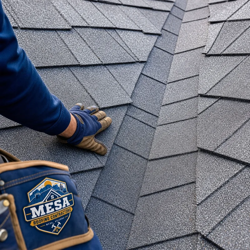 Close-up of a cleanly installed asphalt shingle roof valley with straight lines and proper overlap